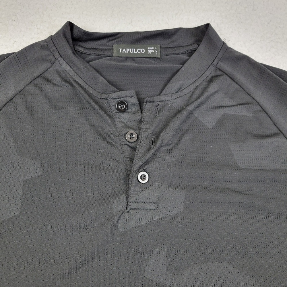 Tapulco Shirt Mens Large Black Camouflage Long Sleeve Henley Polyester Spandex - Picture 2 of 8